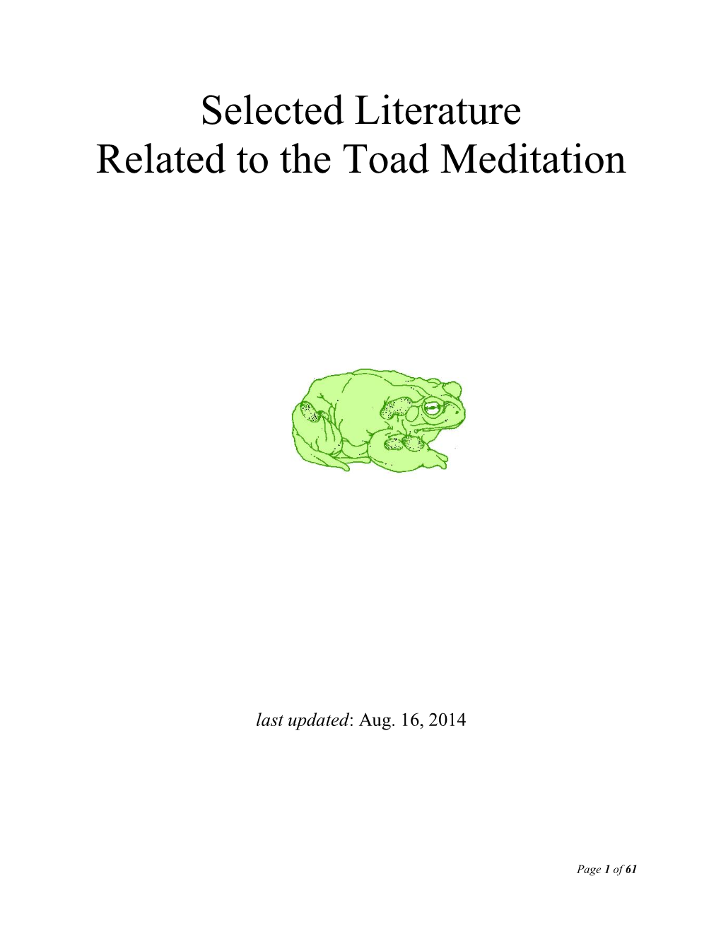 Selected Literature Related to the Toad Meditation