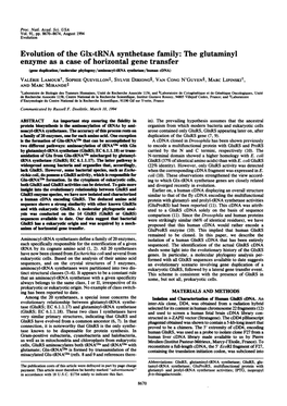 Evolution of the Glx-Trna Synthetase Family: the Glutaminyl Enzyme As A
