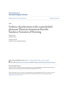 Evidence of Pachyostosis in the Cryptocleidoid Plesiosaur Tatenectes Laramiensis from the Sundance Formation of Wyoming Hallie P