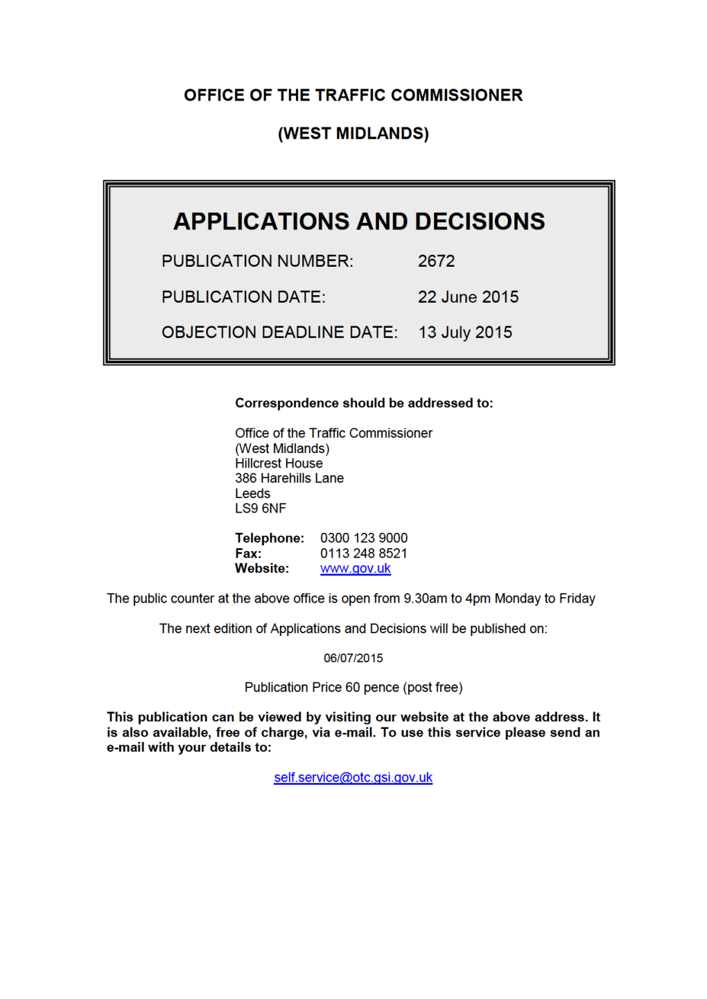 APPLICATIONS and DECISIONS 22 June 2015