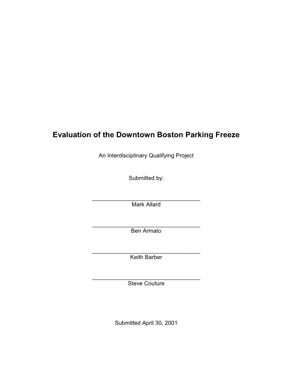 Evaluation of the Downtown Boston Parking Freeze