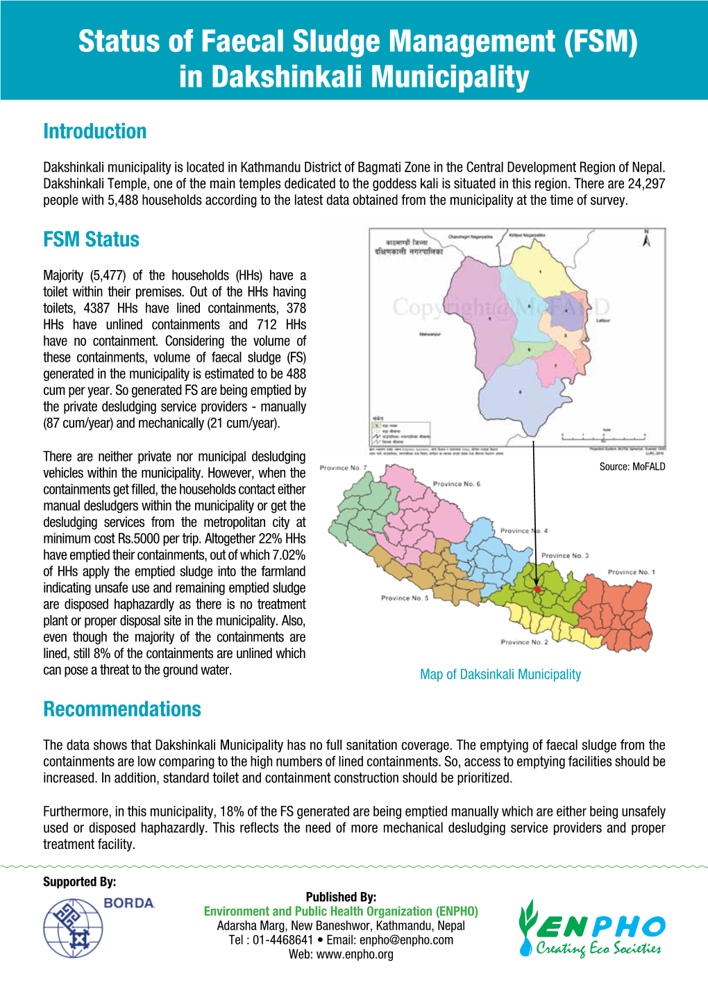 Status of Faecal Sludge Management (FSM) in Dakshinkali Municipality