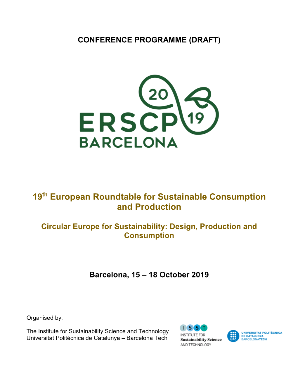 19Th European Roundtable for Sustainable Consumption and Production