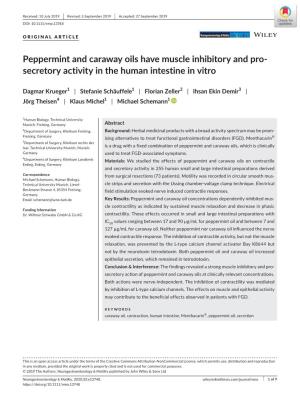 Peppermint and Caraway Oils Have Muscle Inhibitory and Pro‐Secretory Activity in the Human Intestine in Vitro