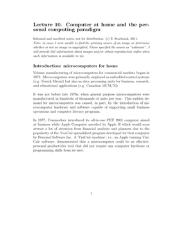 Lecture 10. Computer at Home and the Per- Sonal Computing Paradigm