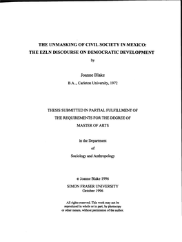 The Unmasking of Civil Society in Mexico : the EZLN Discourse On