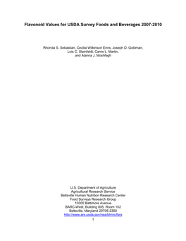 Flavonoid Values for USDA Survey Foods and Beverages 2007-2008