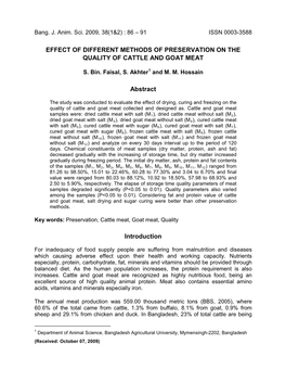 Effect of Different Methods of Preservation on the Quality of Cattle and Goat Meat