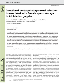 Directional Postcopulatory Sexual Selection Is Associated with Female Sperm Storage in Trinidadian Guppies