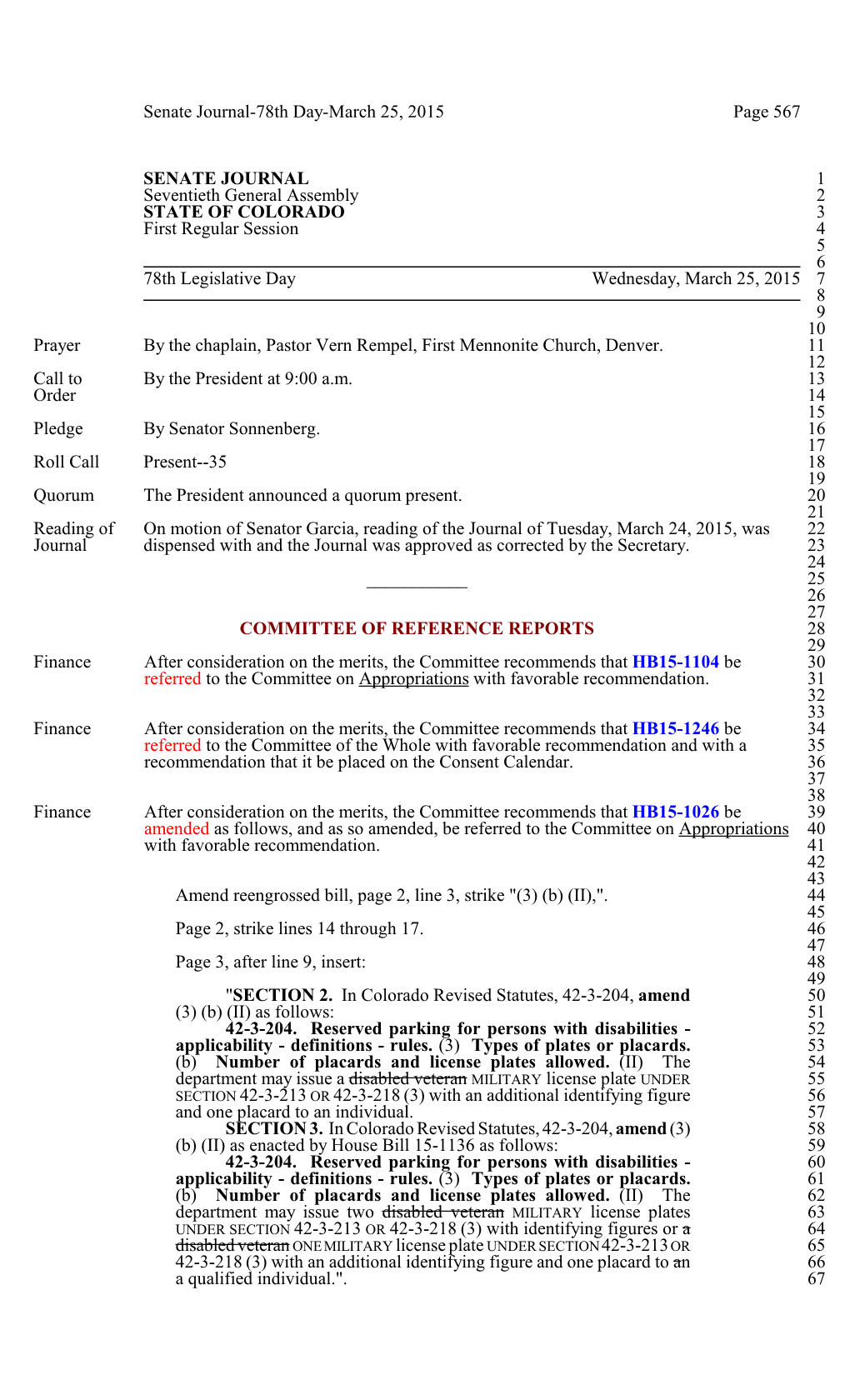 Senate Journal-78Th Day-March 25, 2015 Page 567