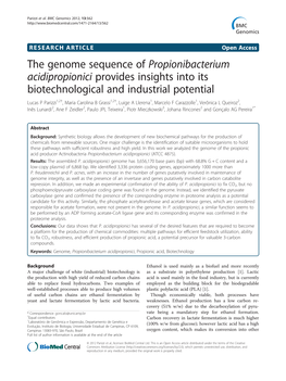 The Genome Sequence of Propionibacterium Acidipropionici