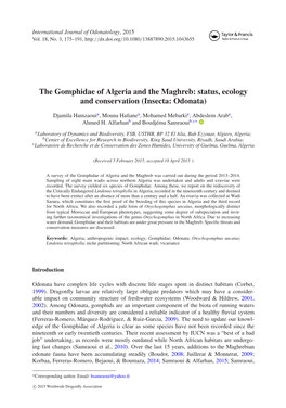 The Gomphidae of Algeria and the Maghreb: Status, Ecology and Conservation (Insecta: Odonata)