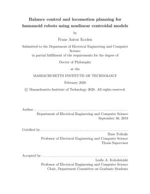 Balance Control and Locomotion Planning for Humanoid Robots Using
