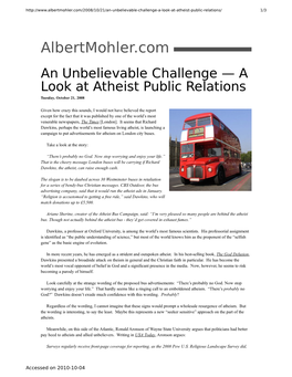 Albertmohler.Com – an Unbelievable Challenge — a Look at Atheist