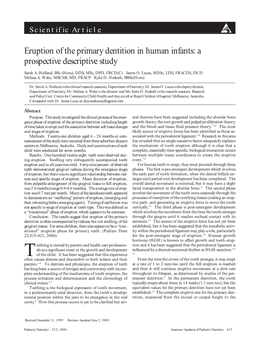 Eruption of the Primary Dentition in Human Infants: a Prospective Descriptive Study