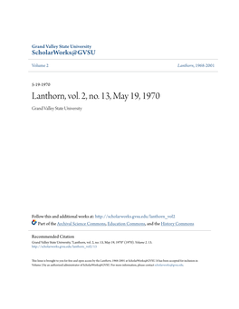 Lanthorn, Vol. 2, No. 13, May 19, 1970 Grand Valley State University