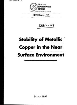 Stability of Metallic Copper in the Near Surface Environment