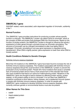 SMARCAL1 Gene SWI/SNF Related, Matrix Associated, Actin Dependent Regulator of Chromatin, Subfamily a Like 1