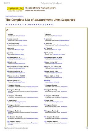 The Complete List of Measurement Units Supported