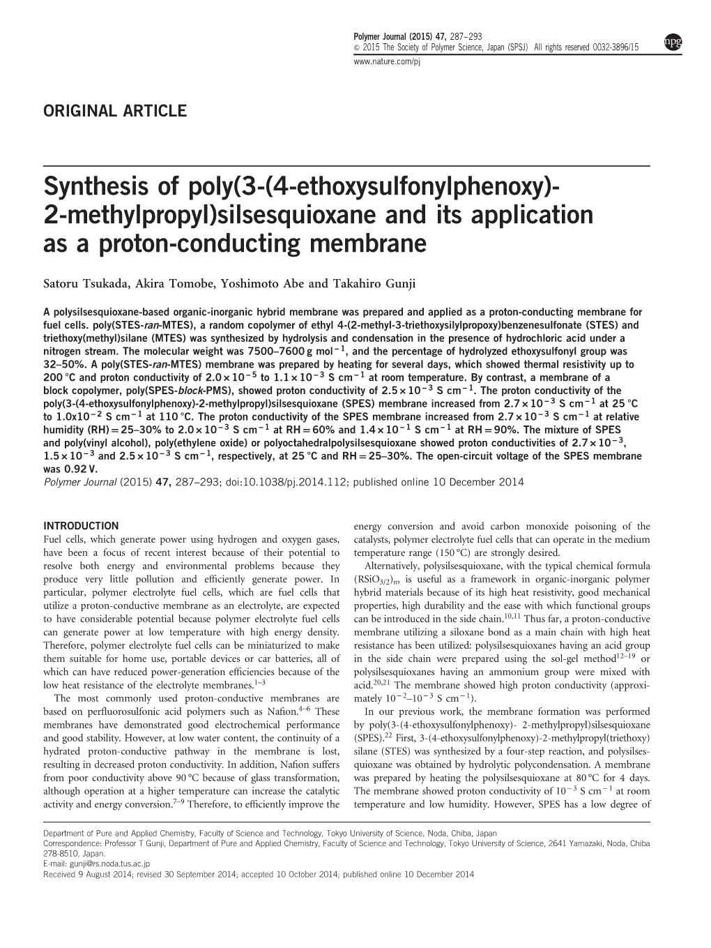 Synthesis of Poly(3-(4-Ethoxysulfonylphenoxy)-2