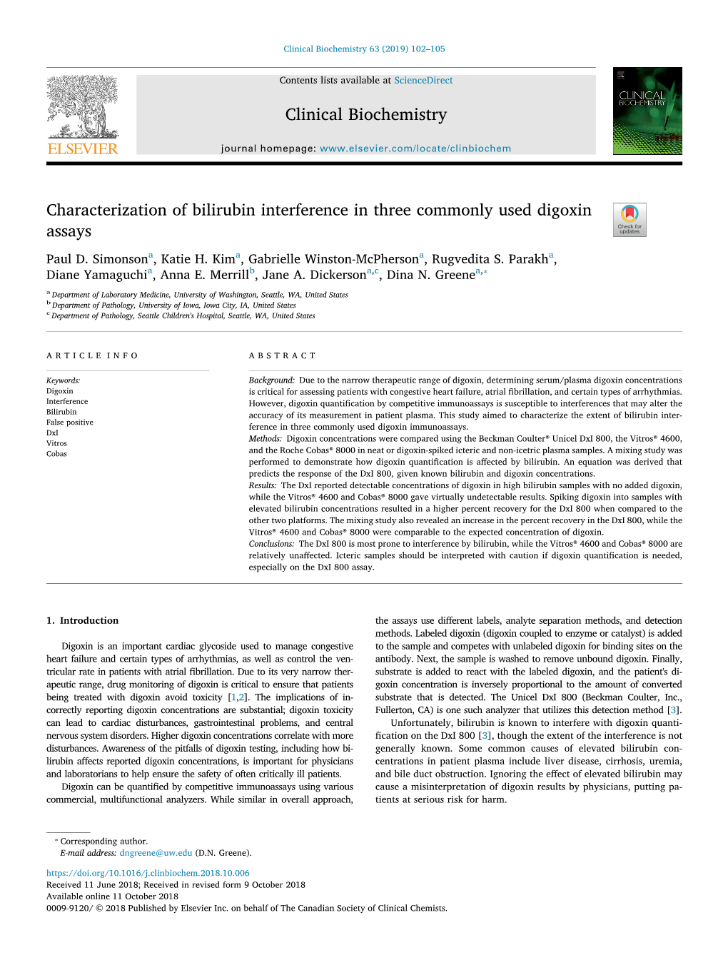 Characterization of Bilirubin Interference in Three Commonly Used Digoxin T Assays Paul D