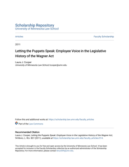 Employee Voice in the Legislative History of the Wagner Act