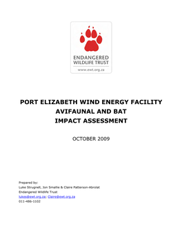 Port Elizabeth Wind Energy Facility Avifaunal and Bat Impact Assessment