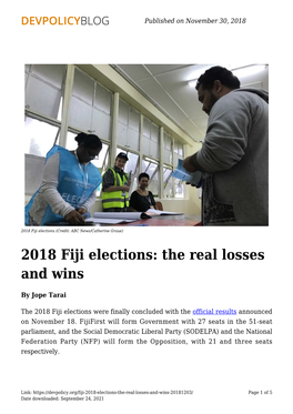 2018 Fiji Elections: the Real Losses and Wins