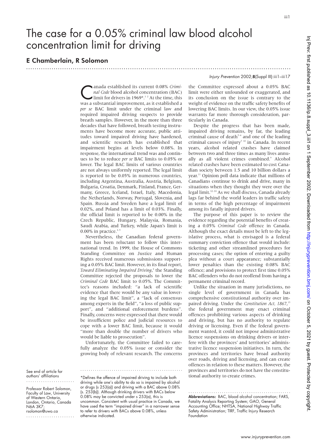 The Case for a 0.05% Criminal Law Blood Alcohol Concentration Limit for Driving Iii3 Crashes, Driver Fatigue Crashes Most Often Occur During Late Task