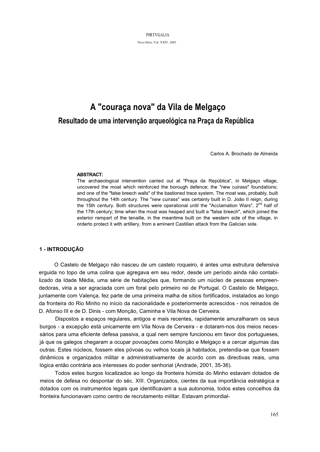 A "Couraça Nova" Da Vila De Melgaço Resultado De Uma Intervenção Arqueológica Na Praça Da República