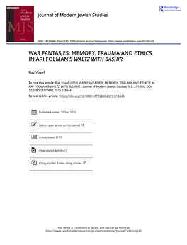 Memory, Trauma and Ethics in Ari Folman's Waltz with Bashir