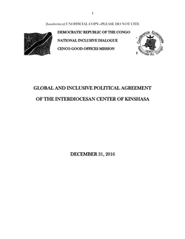 Global and Inclusive Political Agreement of the Interdiocesan Center of Kinshasa.”