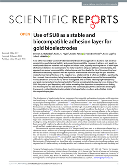 Use of SU8 As a Stable and Biocompatible Adhesion Layer for Gold Bioelectrodes Received: 2 May 2017 Bruno F