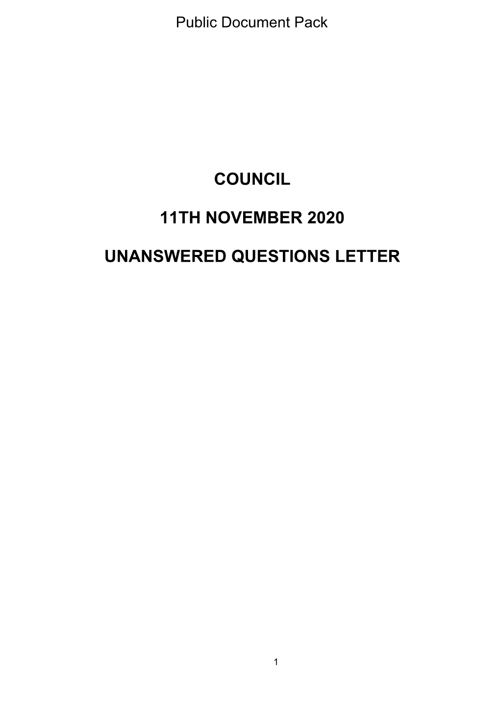 Council 11Th November 2020 Unanswered Questions Letter