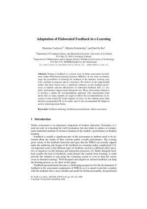 Adaptation of Elaborated Feedback in E-Learning