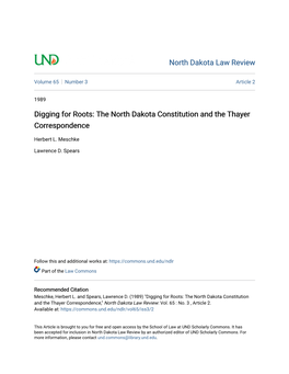 The North Dakota Constitution and the Thayer Correspondence