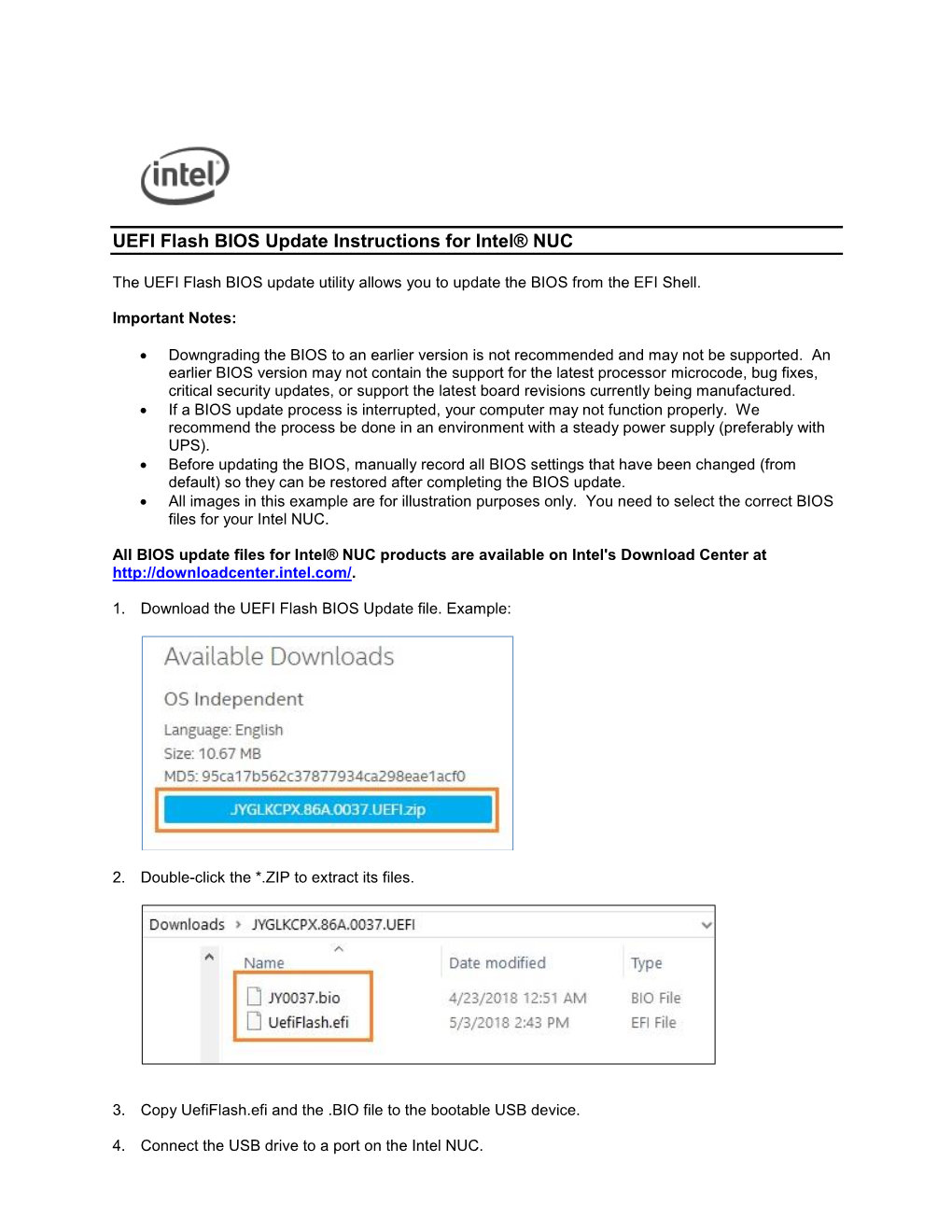 UEFI Flash BIOS Update Instructions for Intel® NUC