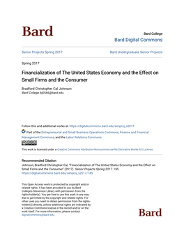 Financialization of the United States Economy and the Effect on Small Firms and the Consumer