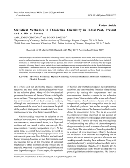 Statistical Mechanics in Theoretical Chemistry in India