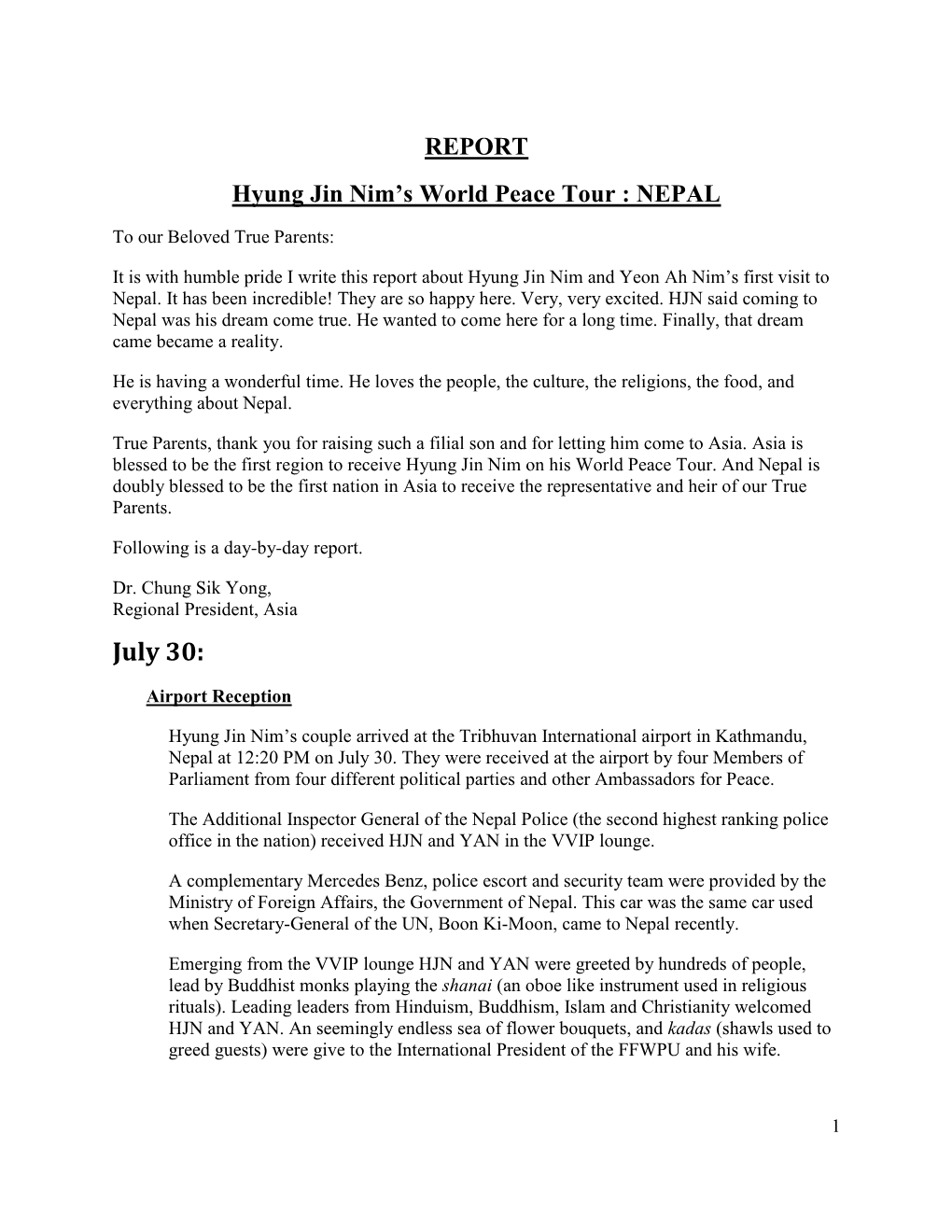 Report on Hyung Jin Nim's World Peace Tour: Nepal