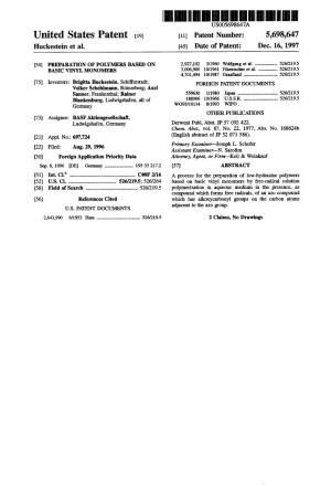 United States Patent 19 11 Patent Number: 5,698,647 Huckestein Et Al