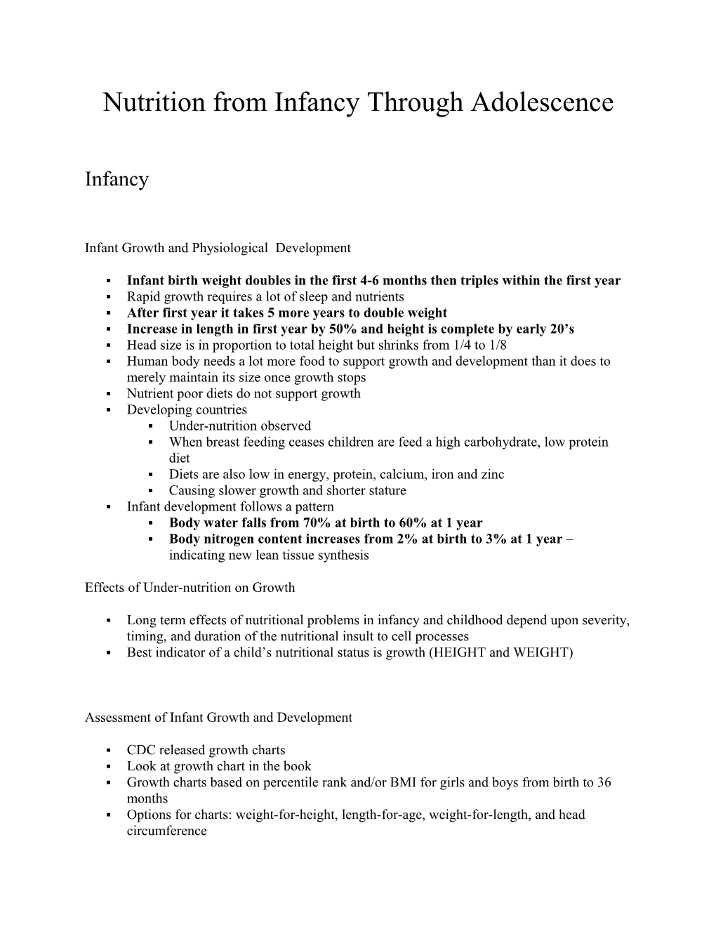 Nutrition from Infancy Through Adolescence