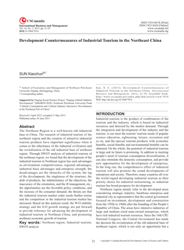 Development Countermeasures of Industrial Tourism in the Northeast China