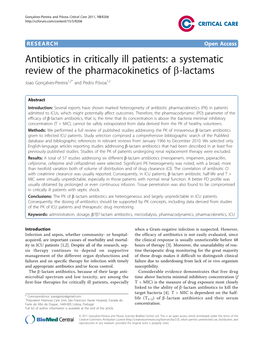 Antibiotics in Critically Ill Patients: a Systematic Review of the Pharmacokinetics of B-Lactams Joao Gonçalves-Pereira1,2* and Pedro Póvoa1,2