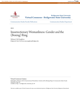 Insurrectionary Womanliness: Gender and the (Boxing) Ring Melanie J