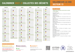 Calendrier Villeneuve-Le-Roi 2021 Secteur 13