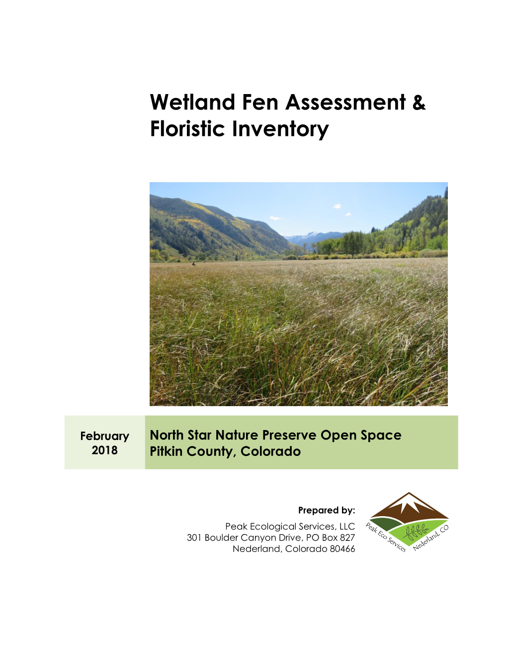 Wetland Fen Assessment & Floristic Inventory - DocsLib