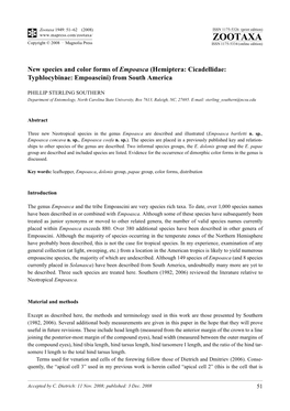 Zootaxa, New Species and Color Forms of Empoasca (Hemiptera