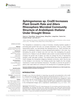 Sphingomonas Sp. Cra20 Increases Plant Growth Rate and Alters Rhizosphere Microbial Community Structure of Arabidopsis Thaliana Under Drought Stress