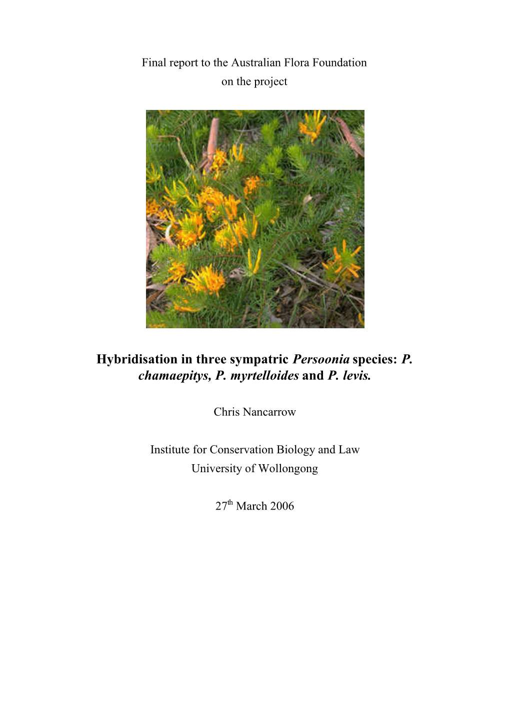 Hybridisation in Three Sympatric Persoonia Species: P. Chamaepitys, P